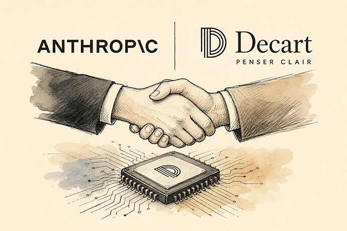 Anthropic and Decart/Descartes logos with handshake and chip illustration