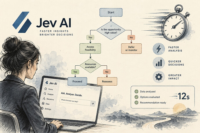 Jev AI logo or interface with decision tree and speed icons