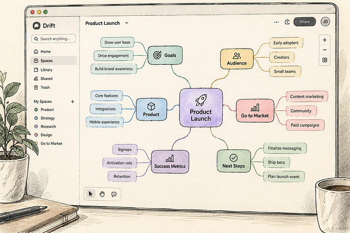 Drift app interface displaying a colorful, node-based concept map