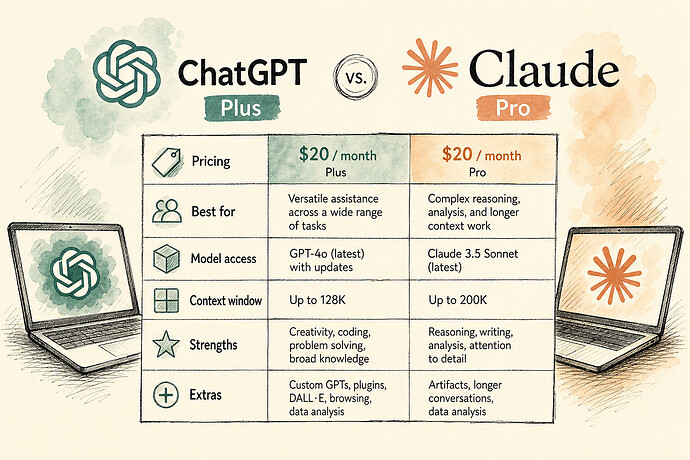 ChatGPT Pro and Claude logos with a pricing comparison chart
