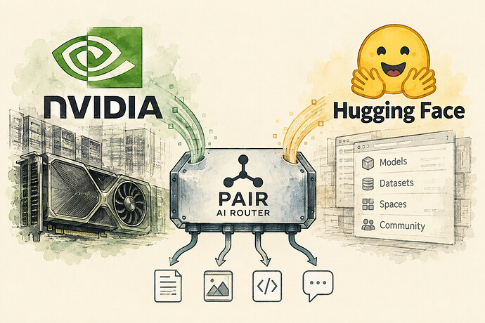 Nvidia and Hugging Face logos with PAIR AI router graphic