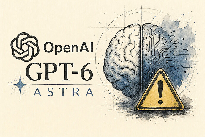 OpenAI GPT-6 Astra logo with AI brain and caution symbol