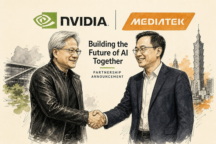 Nvidia and MediaTek executives shaking hands at partnership announcement